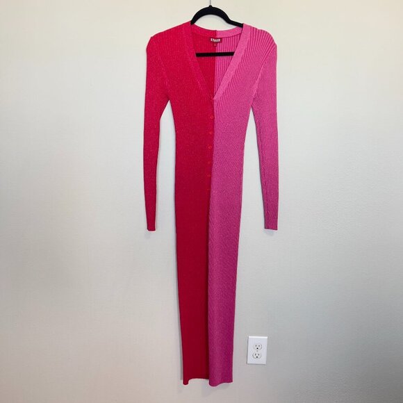 STAUD Shoko Two Tone Split Cardigan Dress Size Large Color Pink Red - Picture 3 of 5